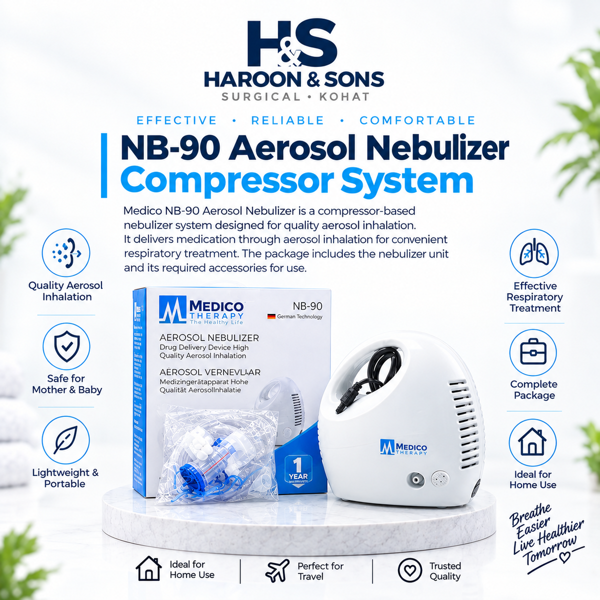 Medico NB-90 Aerosol Nebulizer – Compressor System