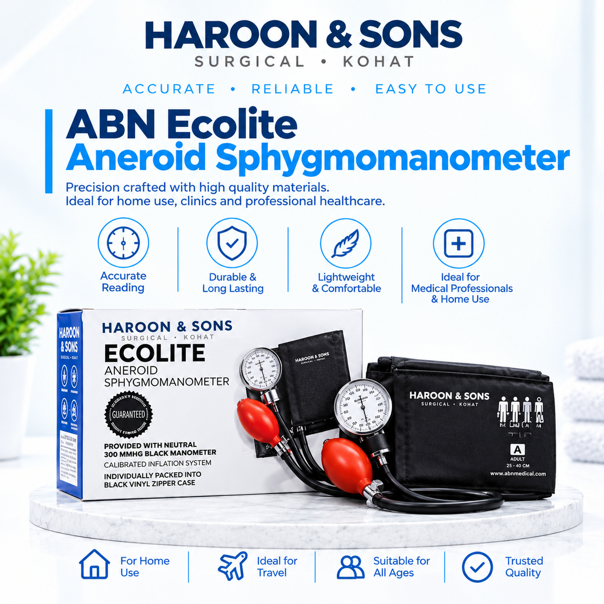 ABN Ecolite Aneroid Sphygmomanometer – Red Bulb